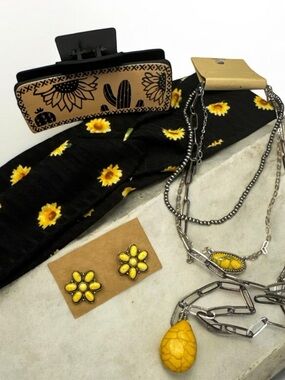 Yellow Sunflower Hair Accessories and Jewelry Set